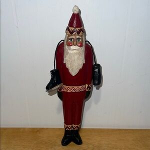 Vintage Handcrafted Santa Figurine in Red and Black with Ice Skates